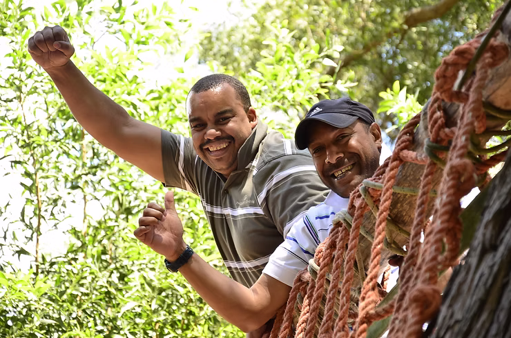 Team navigating outdoor obstacle course at Waterval Country Lodge